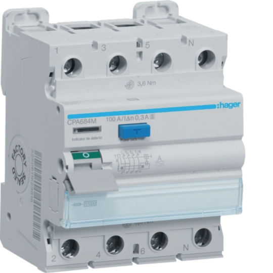 CPA684M - Interruptor diferencial 4P 100A 300mA tip A s