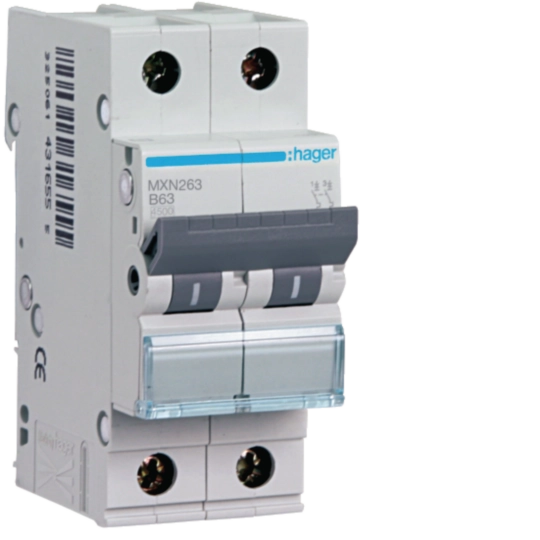 MXN263 - Interruttore automatico magnetotermico 4500A 2P curva B 63A 2M