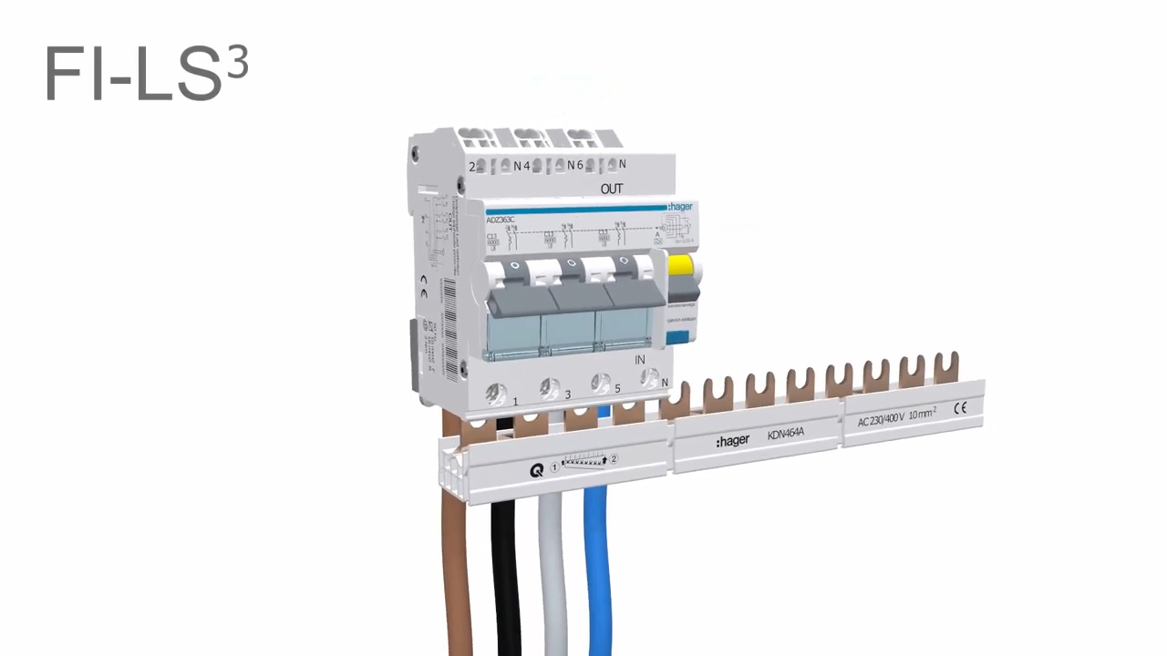 ADZ363QC - FI/LS-Schalter Hager RCBO QC 3P+N 230V Char.C 13A 0.03A Typ A 6kA 4TE