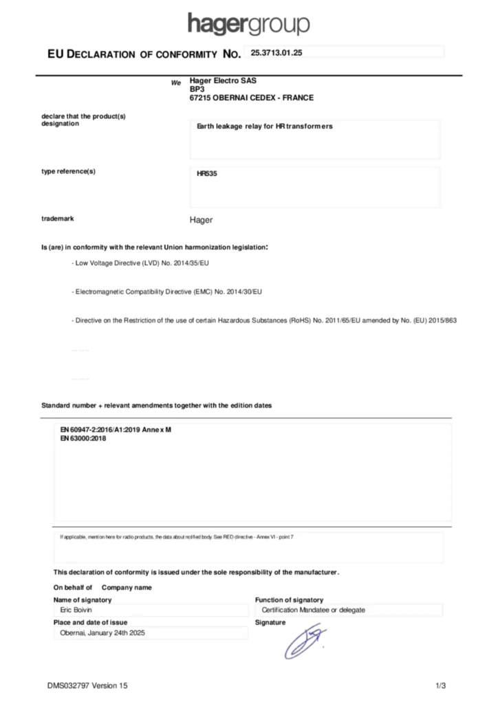 Imagen Declaración de conformidad en-GB 2025-01-24 | Hager España