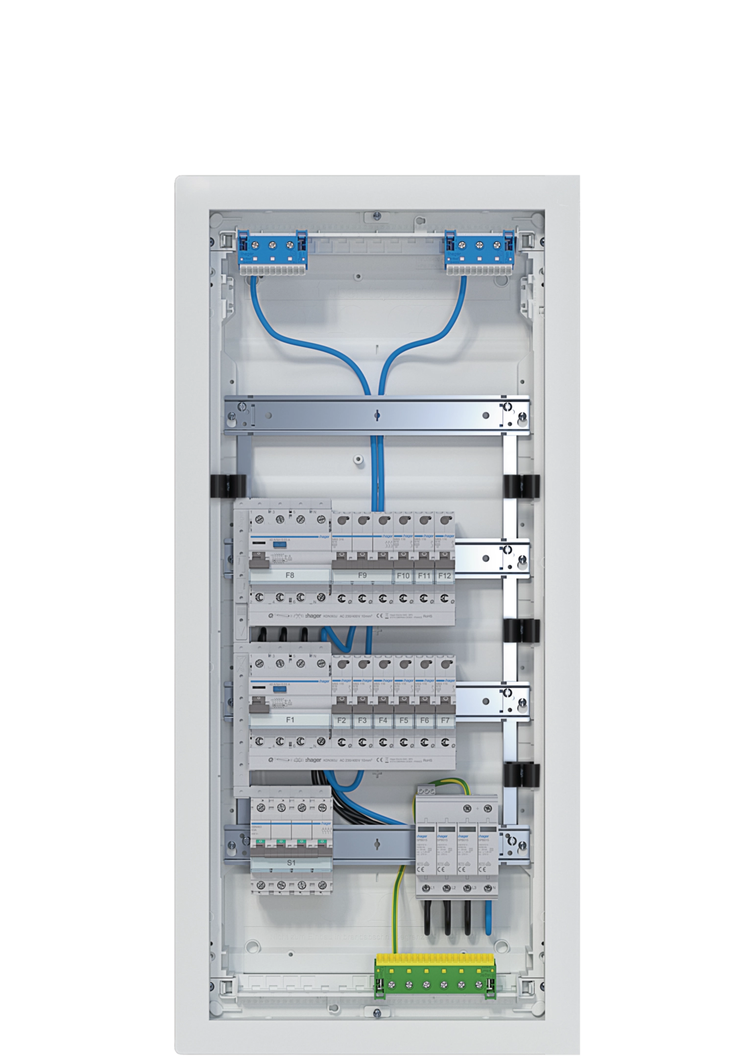Kleinv.,volta,HWV,4x12PLE,IP30,best.u.verdrah.,2 FI-Kreise,Übersp.abl.,Hauptsch.