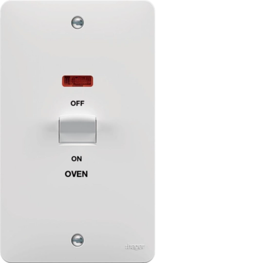 WMDP50VN/OV - 50A Double Pole Switch 2 Gang Vertical with LED Indicator Marked OVEN