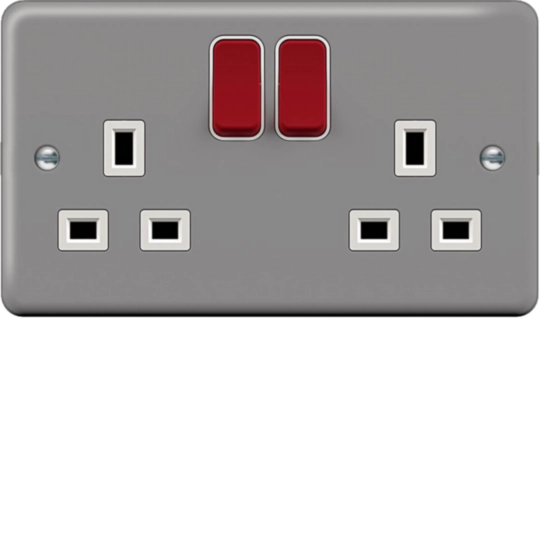 WPSS82RBKO - 2 Gang Double Pole Switched Socket with Red Rocker &amp; Back Box with