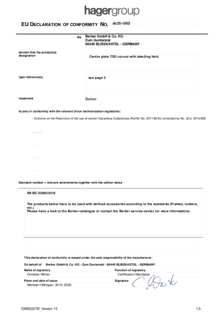 Image EU Declaration of Conformity  | Hager
