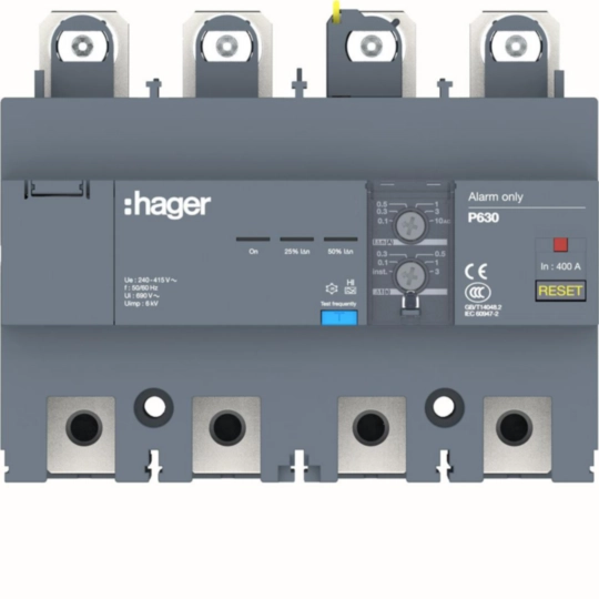 HBW400L - Aardlekelement P630 4P 400 A Idn 100 mA tot 10 A instelbaar, alarm