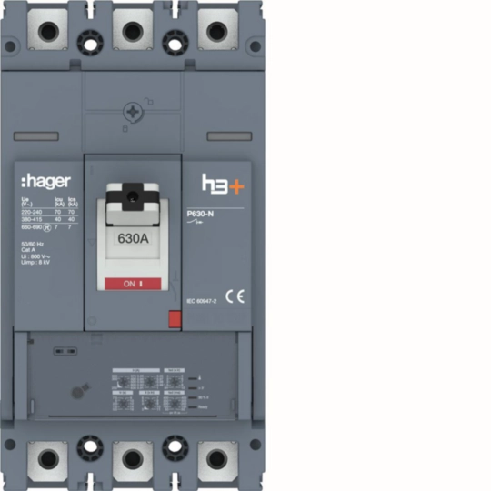 HNW630JR - Vermogensautomaat h3+, P630 LSI 3P3D 630 A 40 kA, boutaansluiting