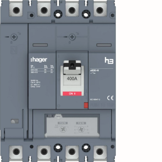 HHJ401DR - Interruttore automatico h3 x630 tm 4poli 400A 25kA neutro regolabile