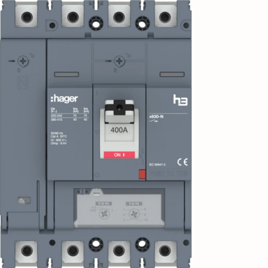 HNJ401DR - Interruttore automatico scatolato h3 x630 TM 4P 40kA 400A neutro regolabile