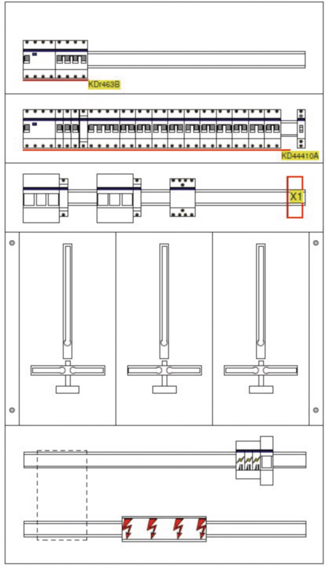 ZW313F-S-012 - UP-Zählerverteiler Slzb, 3ZPL, bestückt u. verdrahtet, 1243x711x253mm Nischenmaß