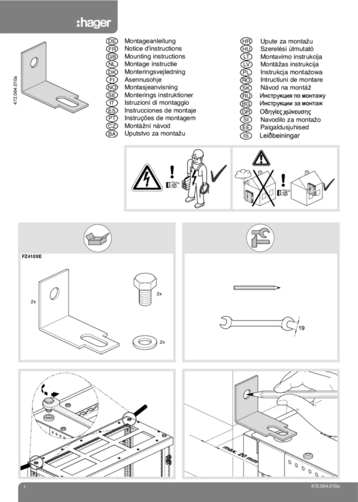 Zdjęcie Dane techniczne — Instrukcja obsługi de-CH, en-GB, fr-CH, it-CH 2010-01-04 | Hager Polska