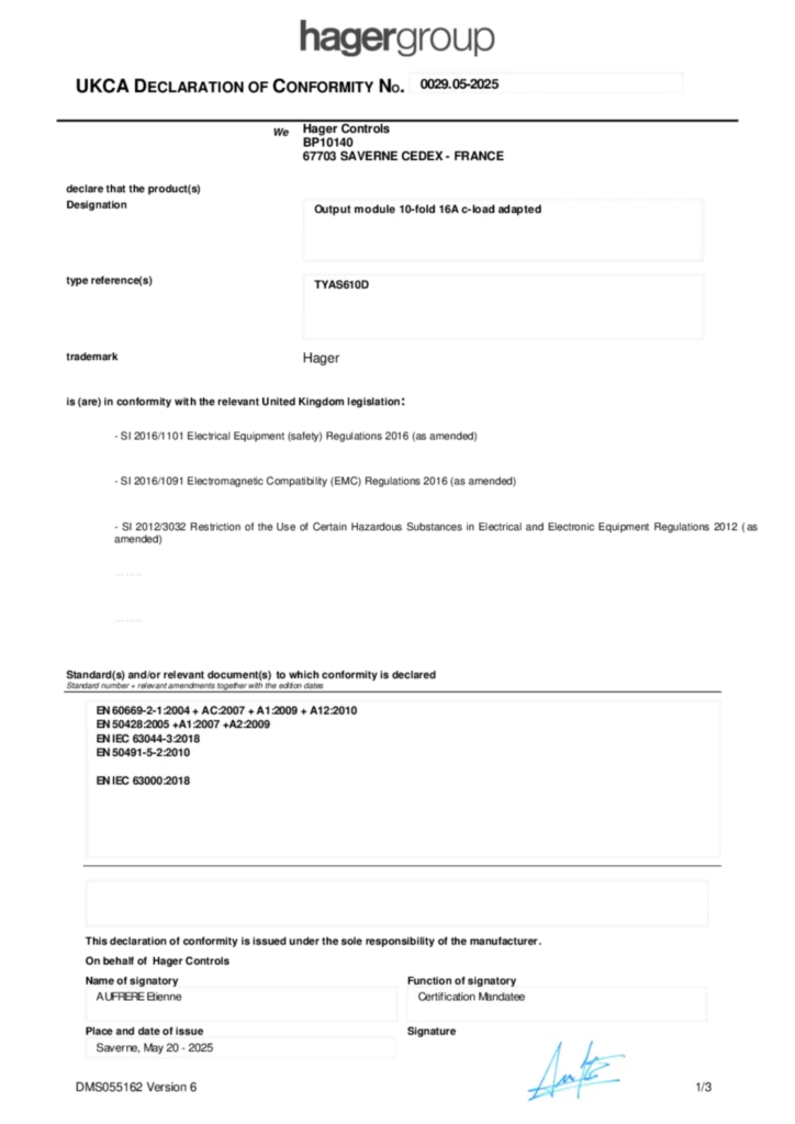 Bild Konformitätserklärung en-GB 2025-05-20 | Hager Deutschland