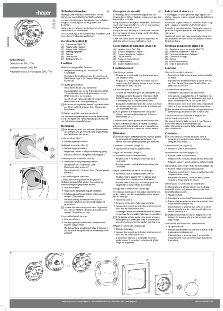 Image Mode d'emploi de-CH, fr-CH, it-CH 2019-10-11 | Hager Suisse