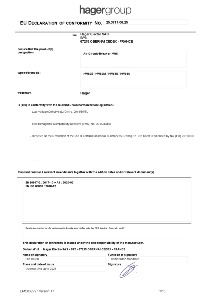 Image EU Declaration of Conformity  | Hager