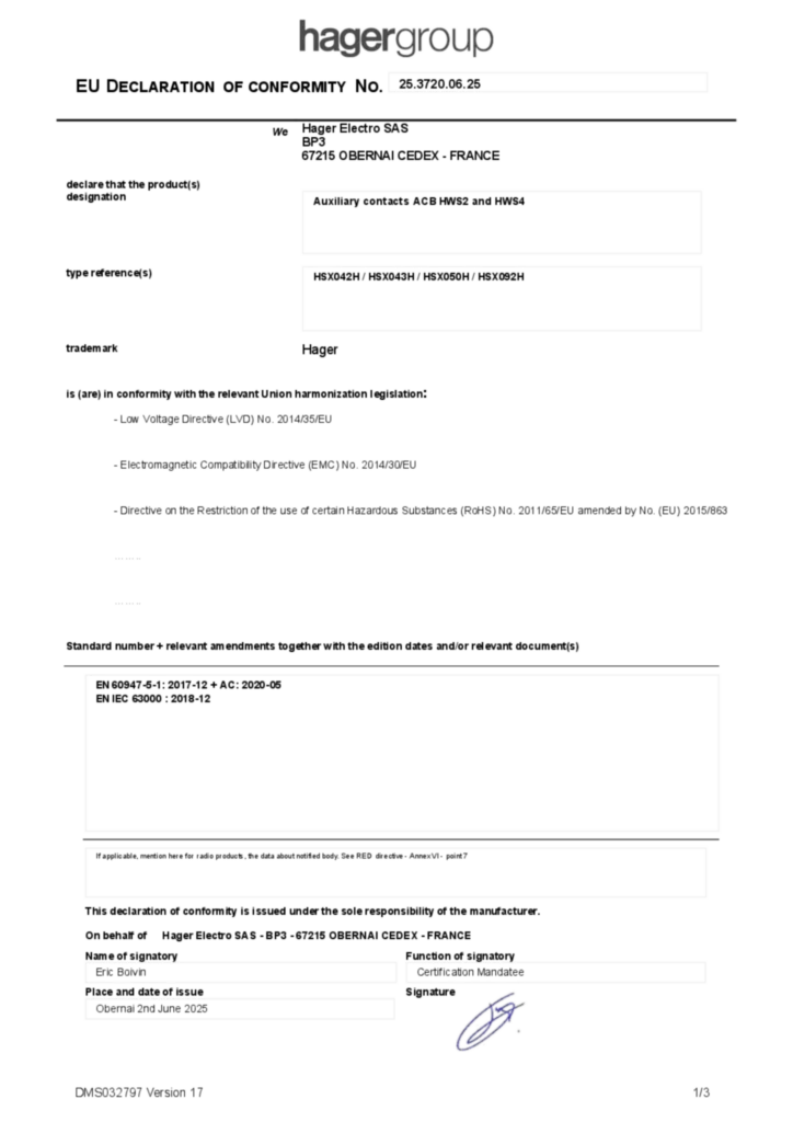 Image EU Declaration of Conformity  | Hager