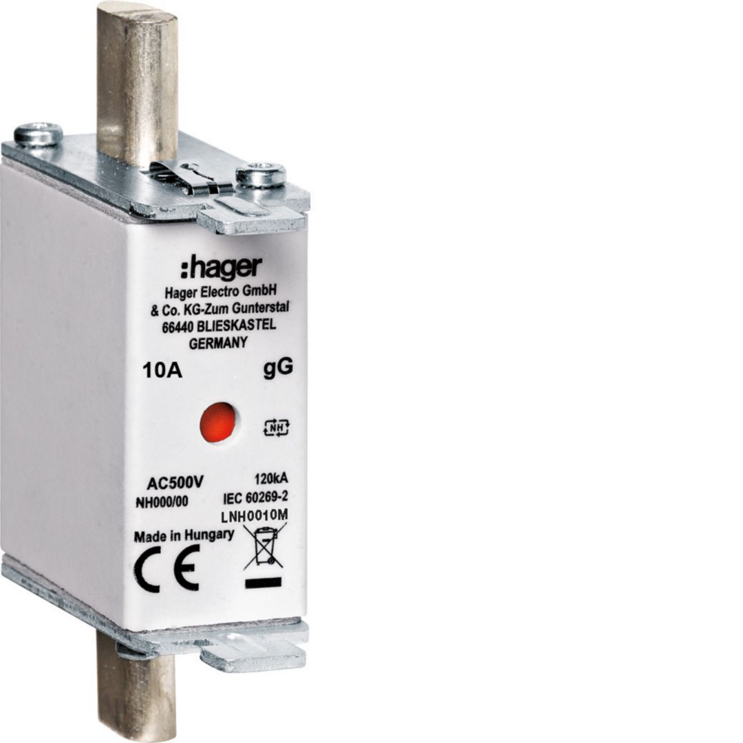 NH biztosítóbetét gG NH000 10A gL/gG (kábel-/készülékvédő) 500V AC 120kA LNH Hager