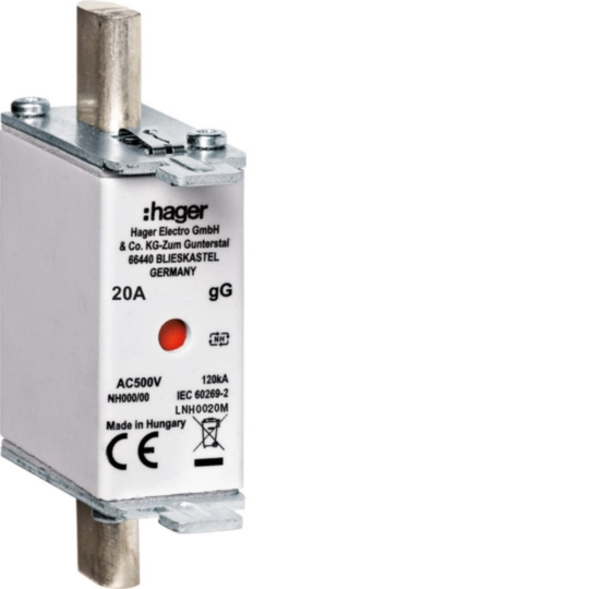 LNH0020M - Wkładka bezp. nożowa NH000 wsk.podw. uchwyt nieiz. gG 20A 500VAC