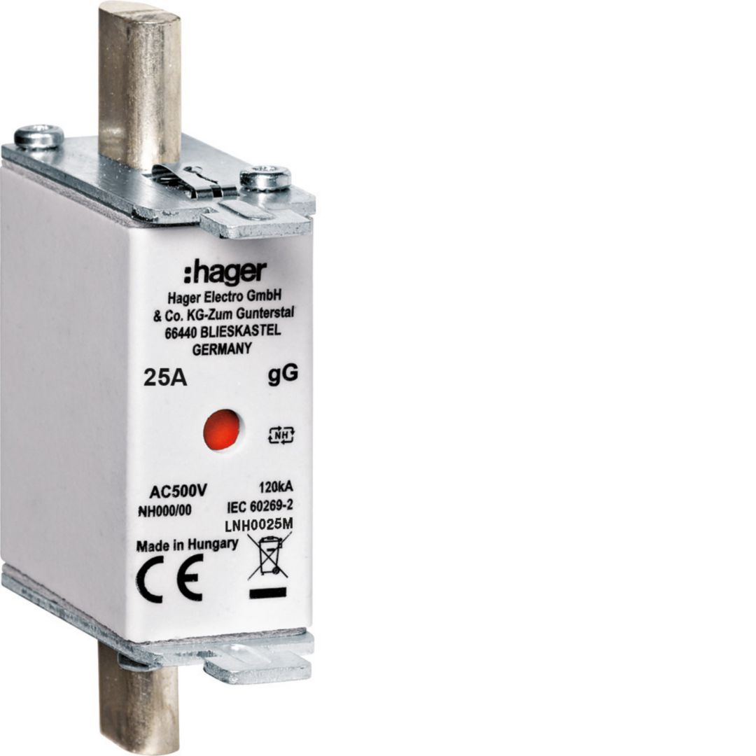 NH biztosítóbetét gG NH000 25A gL/gG (kábel-/készülékvédő) 500V AC 120kA LNH Hager
