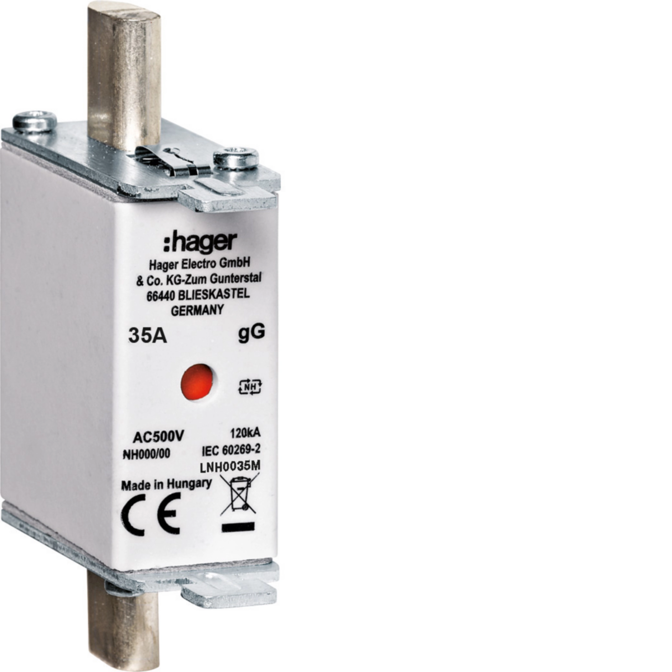NH-Sicherungseinsatz NH000 gG AC500V 35A Kombi-Melder mit Metall-Grifflasche