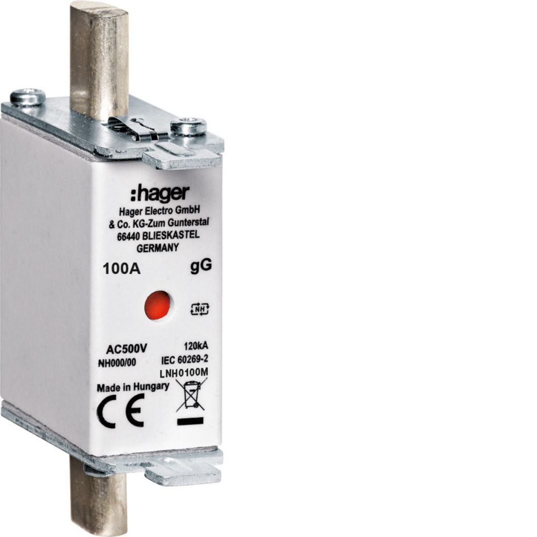 NH biztosítóbetét gG NH000 100A gL/gG (kábel-/készülékvédő) 500V AC 120kA LNH Hager