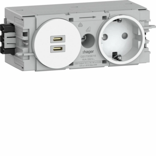 Steckdose 1-fach mit USB-Charger C + C PD 20W Winsta C-Profil verkehrsweiß