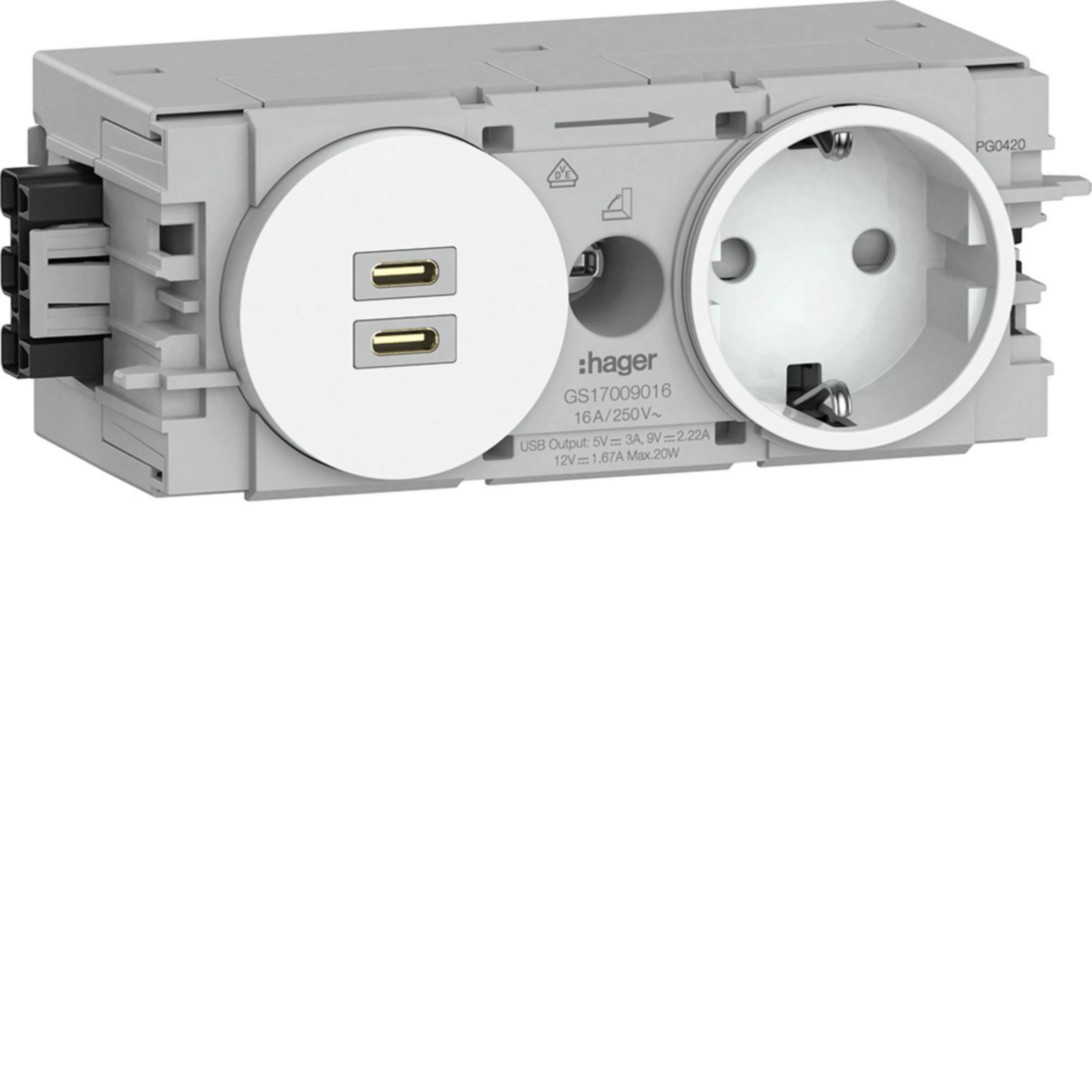 Steckdose 1-fach mit USB-Charger C + C PD 20W Winsta C-Profil verkehrsweiß