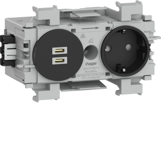 Steckdose 1-fach mit USB-Charger C + C PD 20W Winsta Frontrastend graphitschwarz