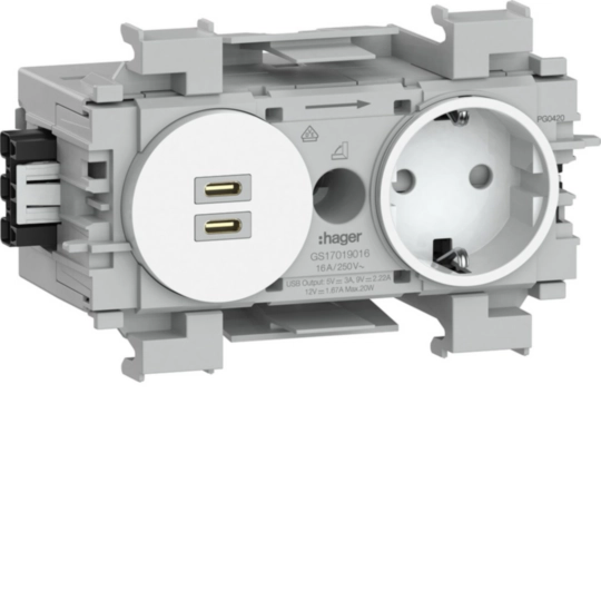 Steckdose 1-fach mit USB-Charger C + C PD 20W Winsta Frontrastend verkehrsweiß