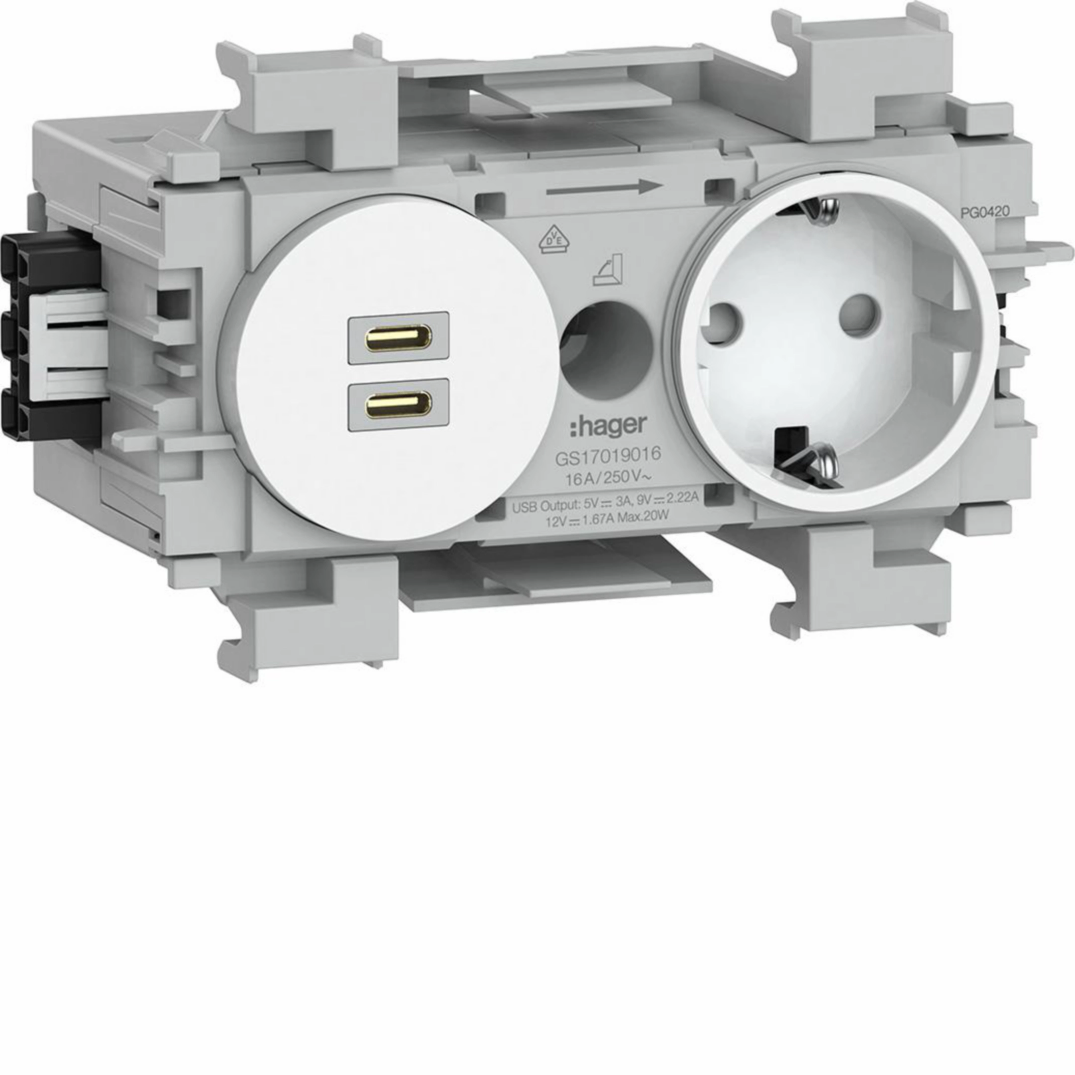 Steckdose 1-fach mit USB-Charger C + C PD 20W Winsta Frontrastend verkehrsweiß