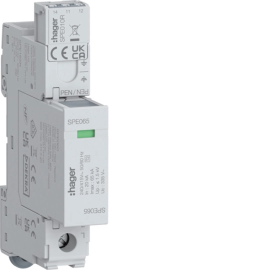 SPE165R - ΑΠΑΓΩΓΟΣ ΥΠΕΡΤΑΣΗΣ T2 1P Imax 65kA TNC + ΒΟΗΘΗΤΙΚΗ ΕΠΑΦΗ