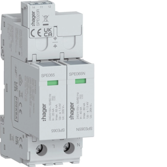 SPE265R - ΑΠΑΓΩΓΟΣ ΥΠΕΡΤΑΣΗΣ T2 2P Imax 65kA TNS/TT + ΒΟΗΘΗΤΙΚΗ ΕΠΑΦΗ