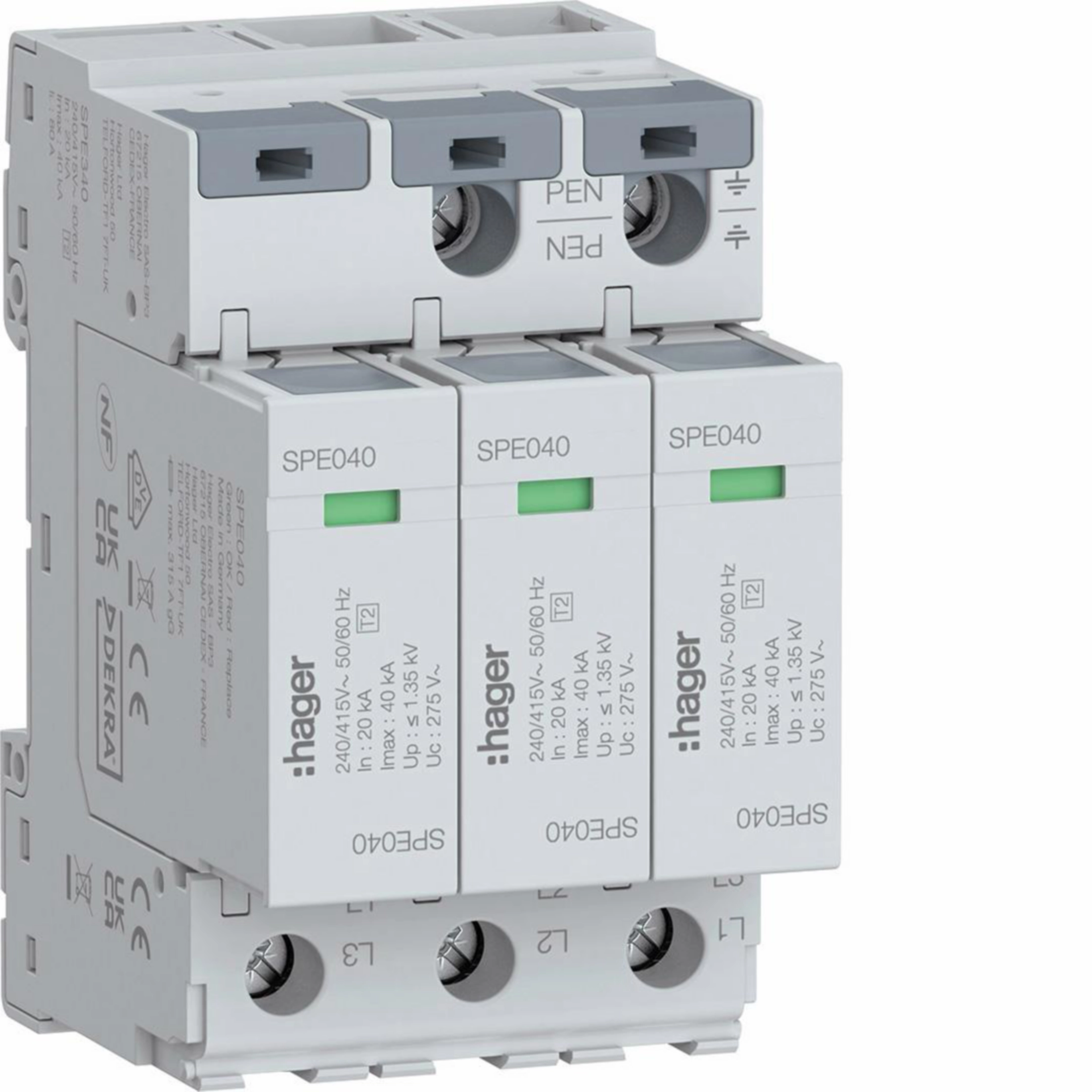 Überspannungsableiter 3P T2 TNC Uc 275V In 20kA Imax 40kA