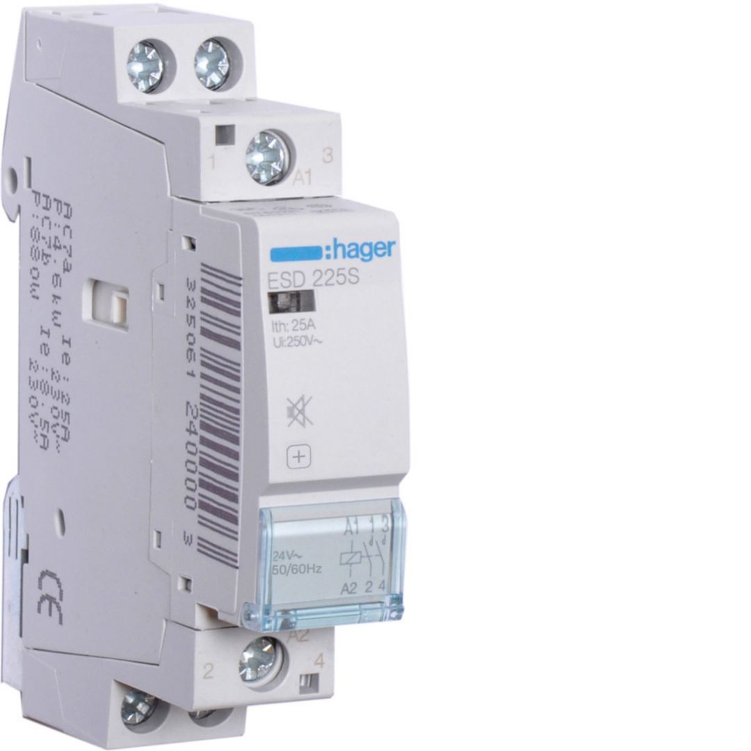 Installációs kontaktor sorolható csendes 25A/ 230V AC 24V AC-műk 1M ESD Hager
