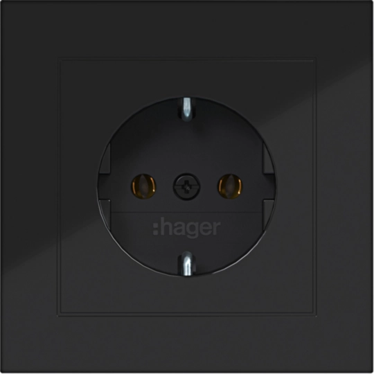 WAS1120BG - Steckdose SCHUKO mit Abdeckplatte, Steckklemmen, A.1, nachtschwarz glänzend