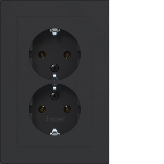 WAS2170BM - Dubbele SCHUKO-wandcontactdoos, vlak, A.1, nachtzwart mat