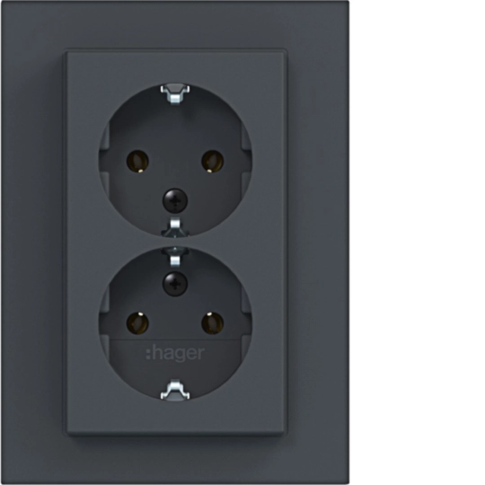 WAS2177AT - Doppelsteckdose SCHUKO m. Abdeckplatte, hoch, Steckklemmen, A.8, ant matt lack