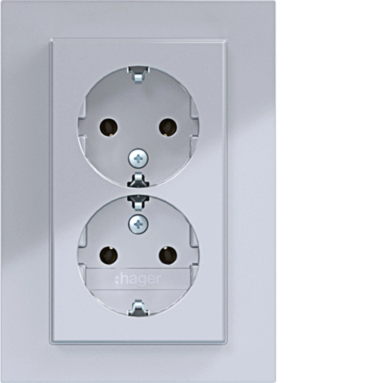 WAS2177TA - Doppelsteckdose SCHUKO mit Abdeckplatte, hoch, Steckklemmen, A.8, titan mt lack