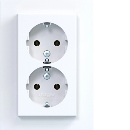 WAS2177WG - Doppelsteckdose SCHUKO mit Abdeckplatte, hoch, Steckklemmen, A.8, lichtweiß gl