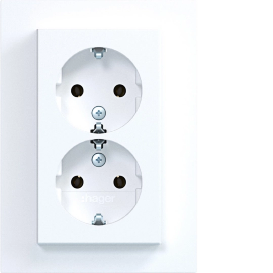 WAS2177WM - Doppelsteckdose SCHUKO mit Abdeckplatte, hoch, Steckklemmen, A.8, lichtweiß matt