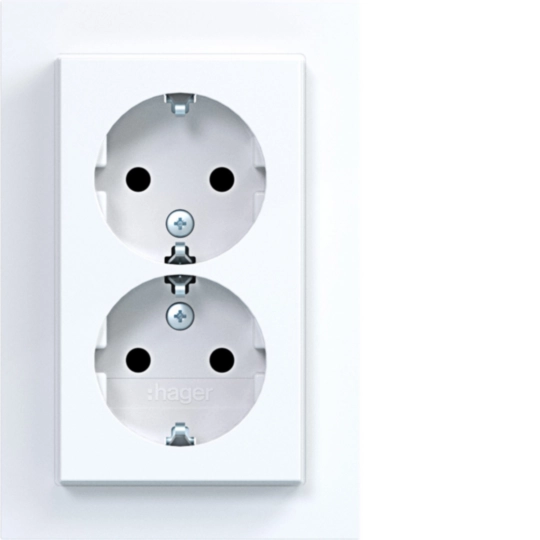 WAS2275WG - Doppelsteckd. SCHUKO m. Abdeckpl., ho., erh. Ber.schutz, St.-kl., 1, liweiß gl