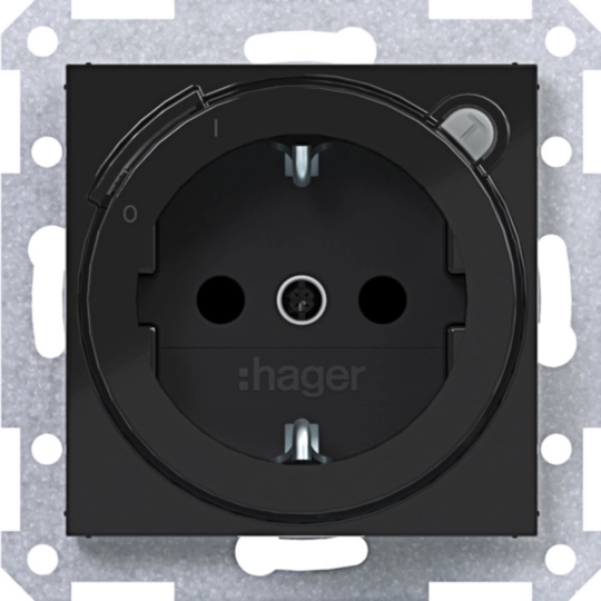 WAS1261BG - Presa SCHUKO con RCCB, prot. contatti elev., A.x/C.x nero lucido