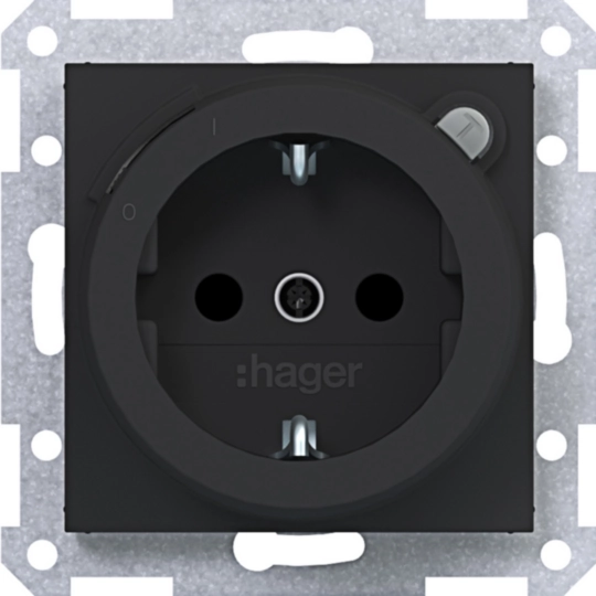 WAS1261BM - Steckd. SCHUKO m. FI-Schutzsch., erh. Ber.schutz, Schr.-Liftkl., A.x/C.x, sw mt