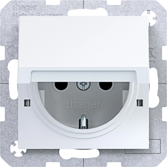 WAS1412WG - Steckdose SCHUKO, Klappd., arret. EHBS, Schr.-Kl., A.x/C.x, lichtweiß glänzend