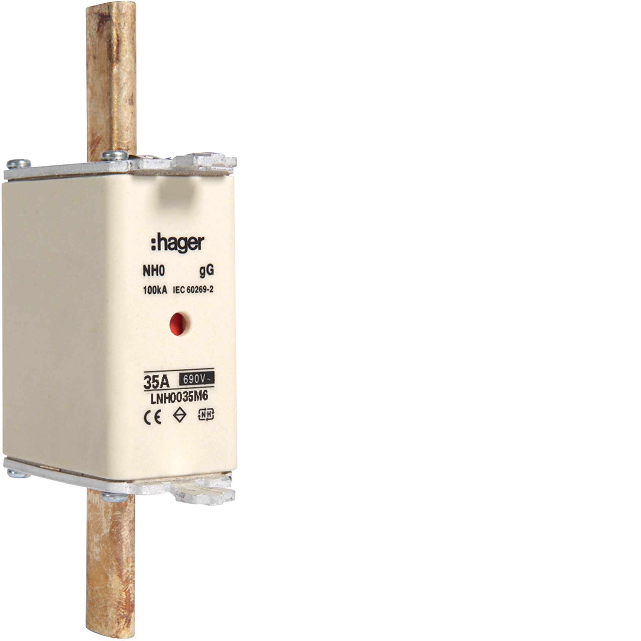 NH-Sicherungseinsatz NH0 gG 690V 35A Kombimelder Grifflasche spannungsführend