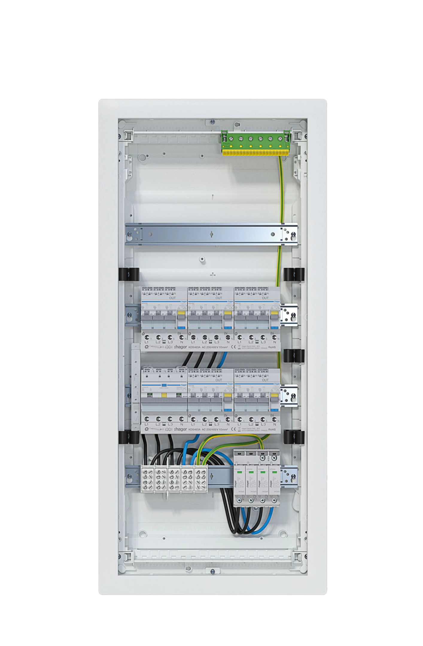 Kleinv.,volta,HWV,4x12PLE,IP30,best.u.verdrah.,1 FI/LS 1P, 5 FI/LS 3x1P+N,SPD