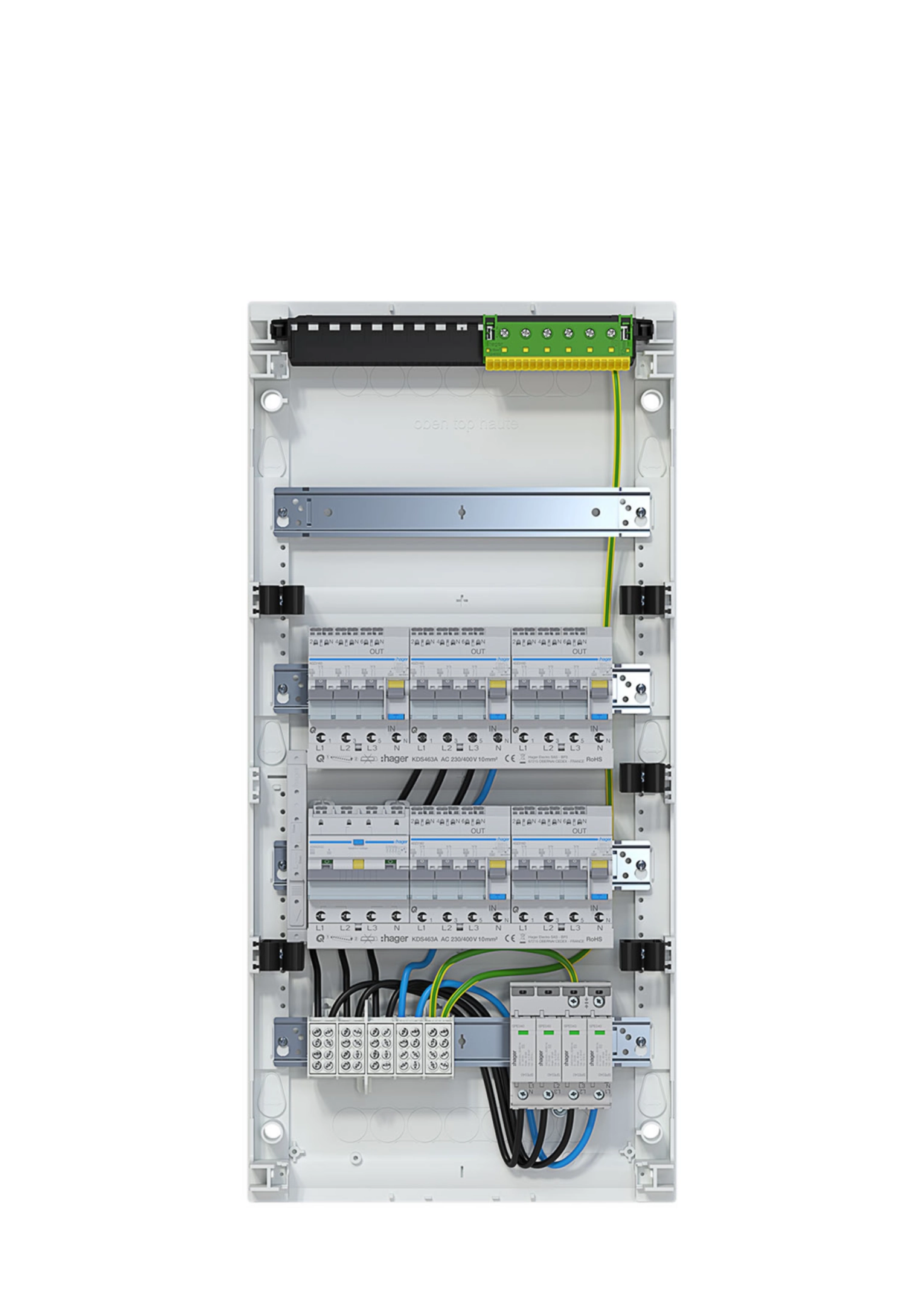 Kleinv.,volta,APV,4x12PLE,IP30,best.u.verdrah.,1 FI/LS 1P, 5 FI/LS 3x1P+N,SPD