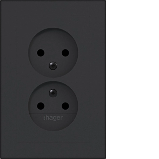 WAS5470BM - Dubbele wandcontactdoos zonder randaarde, vlak, A.1, zwart mat