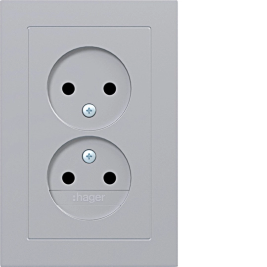 WAS5470TA - Dubbele wandcontactdoos zonder randaarde, vlak, A.1, titaan