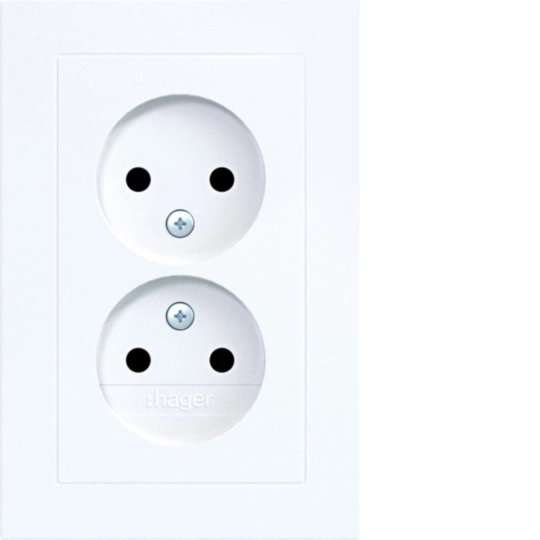 WAS5470WG - Dubbele wandcontactdoos zonder randaarde, vlak, A.1, lichtwit glanzend