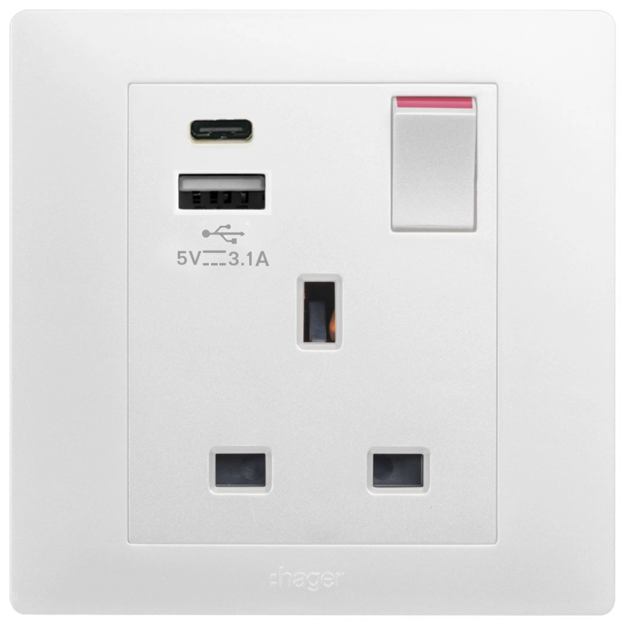 Sw Socket Inter Port 13A SINGLE SW SOCKET WITH USB A+C, AS • WGMS113SUSBACAS | Hager