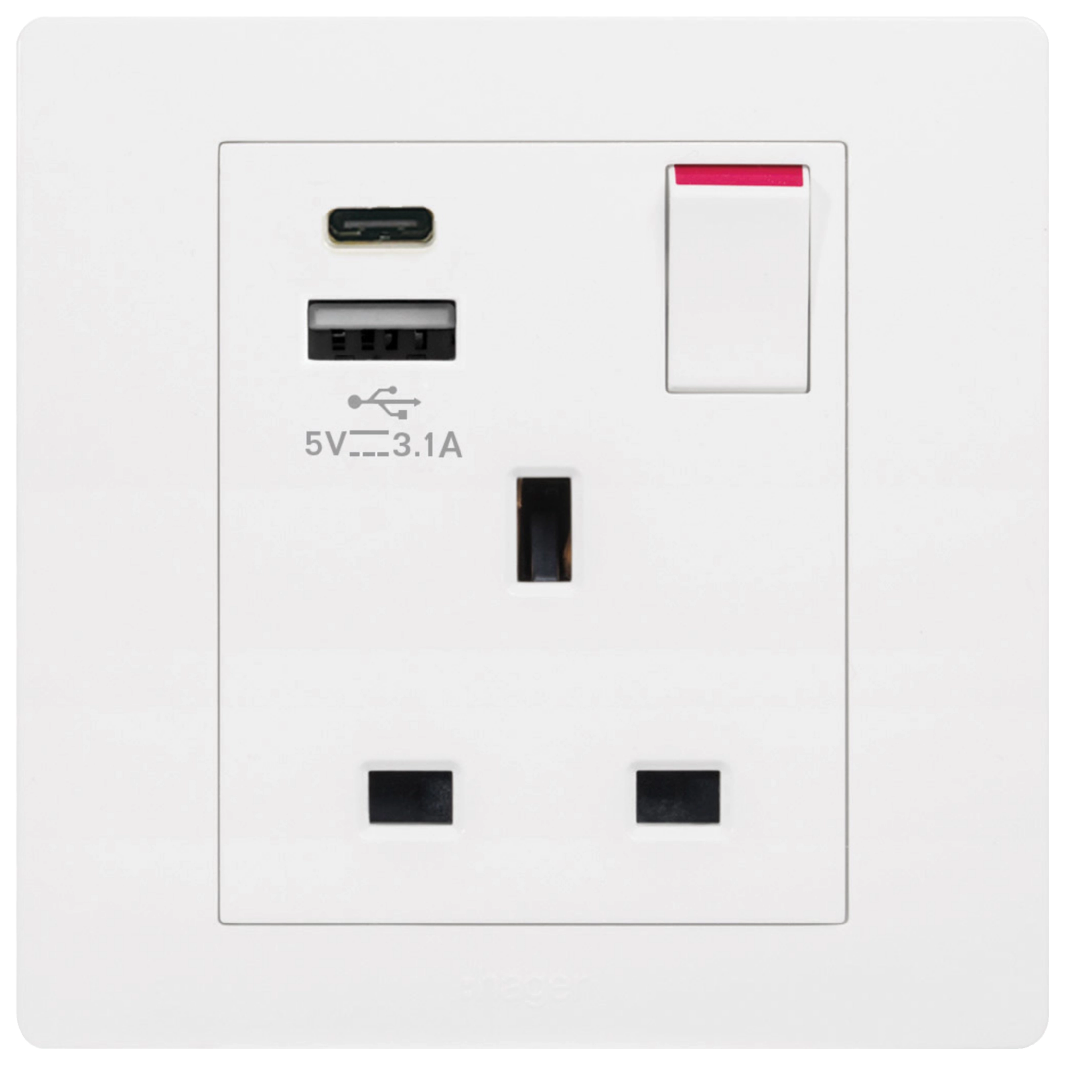 13A SINGLE SW SOCKET WITH USB A+C • WGMS113SUSBAC | Hager